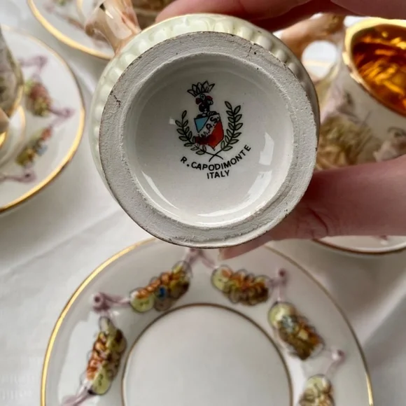 Capodimonte Painted Cupids Demitasse Espresso Cups and Saucers